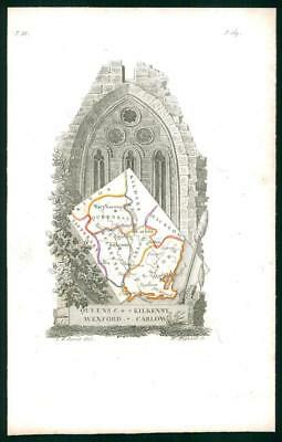 1823 Original Antique Map IRELAND WEXFORD CARLOW KILKENNY QUEENS by Perrot (53)