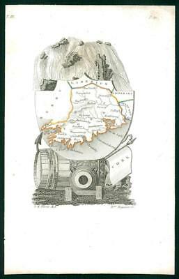 1823 Original Decorative Antique Map - IRELAND CORK LIMERICK by Perrot (57)