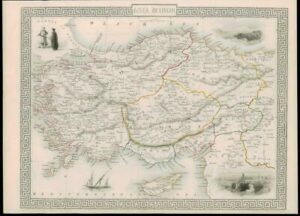 1850 Original Antique Map ASIA MINOR - Cyprus Turkey Syria Rhodes (DW29)