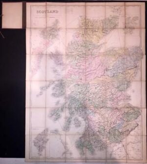 1860 Antique Folding ROAD & RAILWAY TRAVELLING MAP OF SCOTLAND by Black