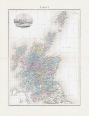 1892 Large Colour Antique Map of ÉCOSSE Edimbourg Scotland Edinburgh (NAI/27)