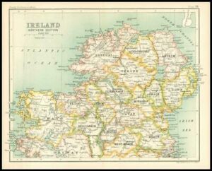 c1912 Map of IRELAND Northern Section Chart Regions (BS18)