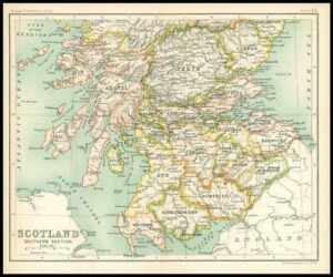 c1912 Map of SCOTLAND Southern Section Chart Regions (BS16)