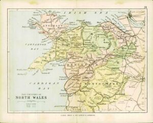 c1883 COUNTIES OF NORTH WALES MAP By George Philip (PC37)