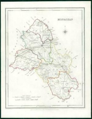 1845 IRELAND - Original Antique Map of MONAGHAN by Lewis with outline colour