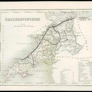 c1860 Antique colour map "CAENARFONSHIRE" Wales by Joshua ARCHER (W/DW76)