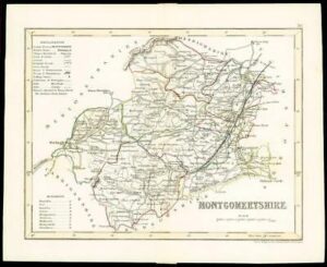 c1860 Antique colour map of "MONTGOMERYSHIRE" Montgomery Wales by ARCHER W/DW22