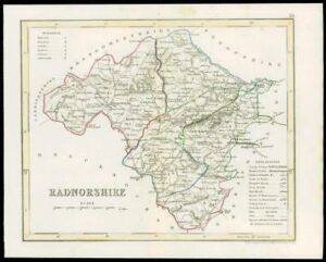 c1860 Original antique colour map of "RADNORSHIRE" Wales by JOSHUA ARCHER (W/DW3)