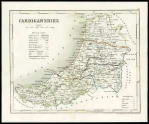 c1860 Antique colour map of "CARDIGANSHIRE" Wales by Joshua ARCHER (W/DW59)