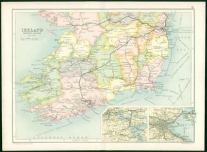 1912 Original Colour Antique Map  - IRELAND SOUTHERN (23)