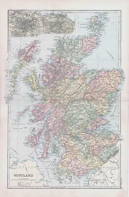 1893 Antique Map SCOTLAND Glasgow Edinburgh Orkney Islands Argyll Perth (BPA15)
