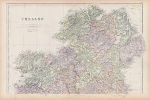 1882 LARGE Colour Antique Map of IRELAND by BLACKIE (BA49)
