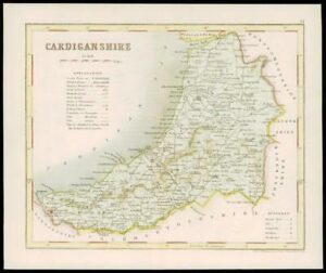 c1860 Antique colour map of "CARDIGANSHIRE" Wales by Joshua ARCHER (W/DW56)