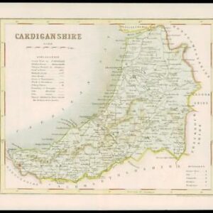 c1860 Antique colour map of "CARDIGANSHIRE" Wales by Joshua ARCHER (W/DW56)