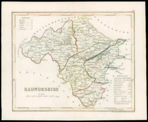 c1860 Original antique colour map of "RADNORSHIRE" Wales by JOSHUA ARCHER W/DW10