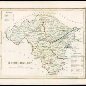 c1860 Original antique colour map of "RADNORSHIRE" Wales by JOSHUA ARCHER W/DW10