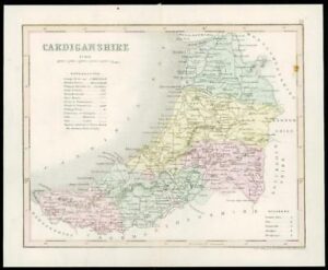c1860 Antique colour map of "CARDIGANSHIRE" Wales by Joshua ARCHER (W/DW57)