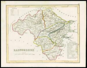 c1860 Original antique colour map of "RADNORSHIRE" Wales by JOSHUA ARCHER (W/DW8)