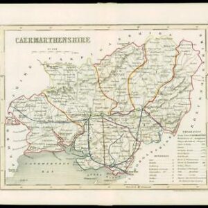c1860 Antique colour map "CARMARTHENSHIRE " Wales by Joshua ARCHER (W/DW69)