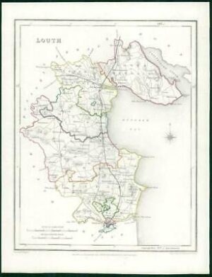 1845 IRELAND - Original Antique Map of LOUTH by Lewis with outline colour