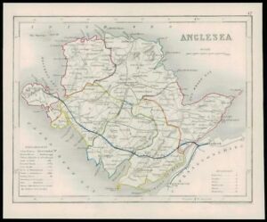 c1860 Antique colour map "ANGLESEA" Wales by Joshua ARCHER (W/DW93)