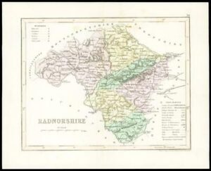 c1860 Original antique colour map of "RADNORSHIRE" Wales by JOSHUA ARCHER (W/DW4)