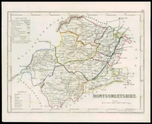 c1860 Antique colour map of "MONTGOMERYSHIRE" Montgomery Wales by ARCHER W/DW23