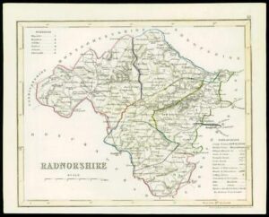 c1860 Original antique colour map of "RADNORSHIRE" Wales by JOSHUA ARCHER (W/DW1)