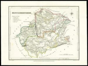 c1860 Antique colour map of "MONTGOMERYSHIRE" Montgomery Wales by LEWIS W/DW24