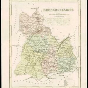 c1860 Antique colour map "BRECKNOCKSHIRE" Wales by Joshua ARCHER (W/DW83)