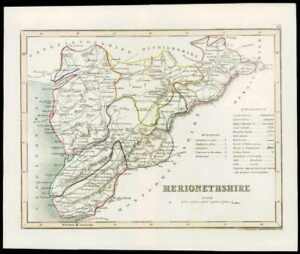 c1860 Antique colour map of "MERIONETHSHIRE" Wales by Joshua ARCHER W/DW27