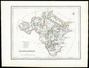 c1860 Original antique colour map of "RADNORSHIRE" Wales by JOSHUA ARCHER (W/DW2