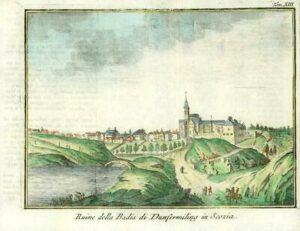 1743 Very rare early Scotland View of the town of Dunfermline  (IL2)