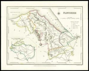 c1860 Antique colour map of "FLINTSHIRE" Wales by Joshua ARCHER (W/DW48)