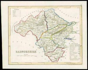c1860 Original antique colour map of "RADNORSHIRE" Wales by JOSHUA ARCHER (W/DW9)