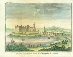 1743 Scotland early engraving of LINLITHGOW Royal Palace & Town (IL36)