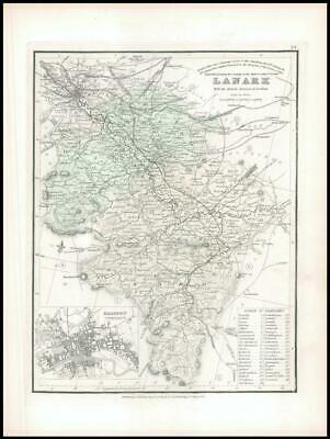 1847 Original Antique Map of LANARK VIGNETTE VIEW OF GLASGOW in Scotland (SB14)