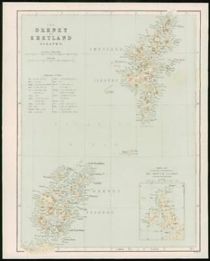 1868 - Original Colour Antique Map ORKNEY SHETLAND ISLANDS Isles Scotland (FC9)