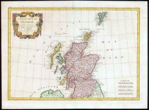 1787 CARTE DU ROYAUME D'ECOSSE Large Decorative Map of SCOTLAND  (JM)