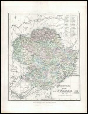 1847 Original Antique Map of the region of FORFAR in Scotland (SB18)