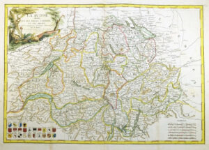 1771 Fine engraved antique Map of SWITZERLAND LA SUISSE Coats of Arms Bonne (DR)