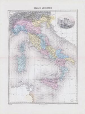 1892 Large Antique Map ITALIE ANCIENNE Ancient Italy Vignette View Roma (NAI/6)