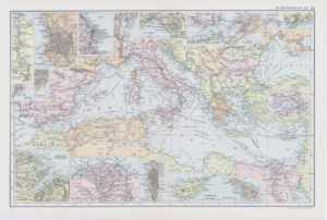 1898 Antique Map of MEDITERRANEAN SEA Cyprus Malta Naples Algiers Venice (NGA22)