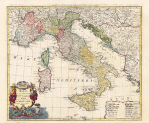 c1750 Large Map ITALIA IN SUOS STATUS DIVISA ITALY Sicily Sardinia Homann (HM3)
