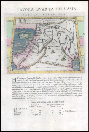 1597/8 Antique Map TAVOLA QUARTA  ASIA ASIAE Holyland Cyprus Syria Magini (G30)