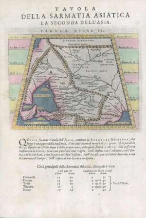 1597/8 Map SARMATIA ASIATICA ASIAE II Russia Ukraine Georgia by Magini (G37)