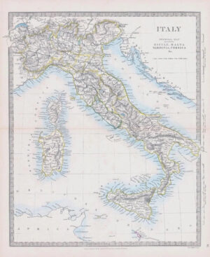 c1860 Colour Antique Map ITALY General Map Naples Sicily Malta Corsica (MA/12)