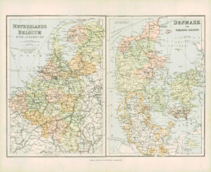 1900 Antique Colour Map of NETHERLANDS BELGIUM DENMARK LUXEMBOURG Schleswig (05)