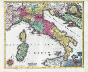 c1750 Map ITALY L'Italia con Le sue Poste Corsica Sardinia Sicily Seutter (HM32)