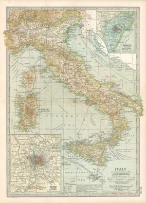 1903  Large Colour Map ITALY Rome and Vicinity, Venice and Vicinity (EB28)